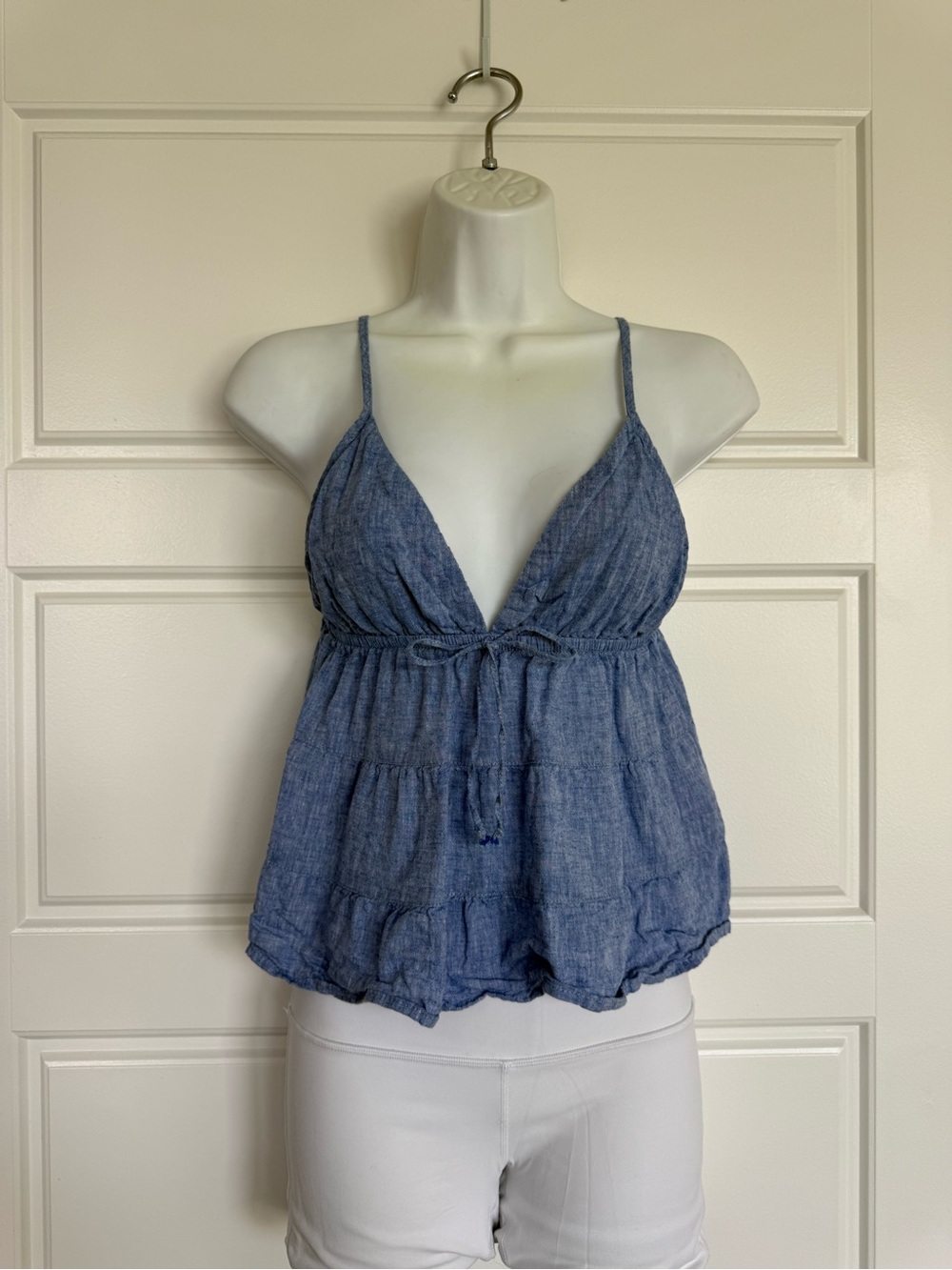 Brandy Melville Light Chambray Blue Ruffle Tie-Front Tank